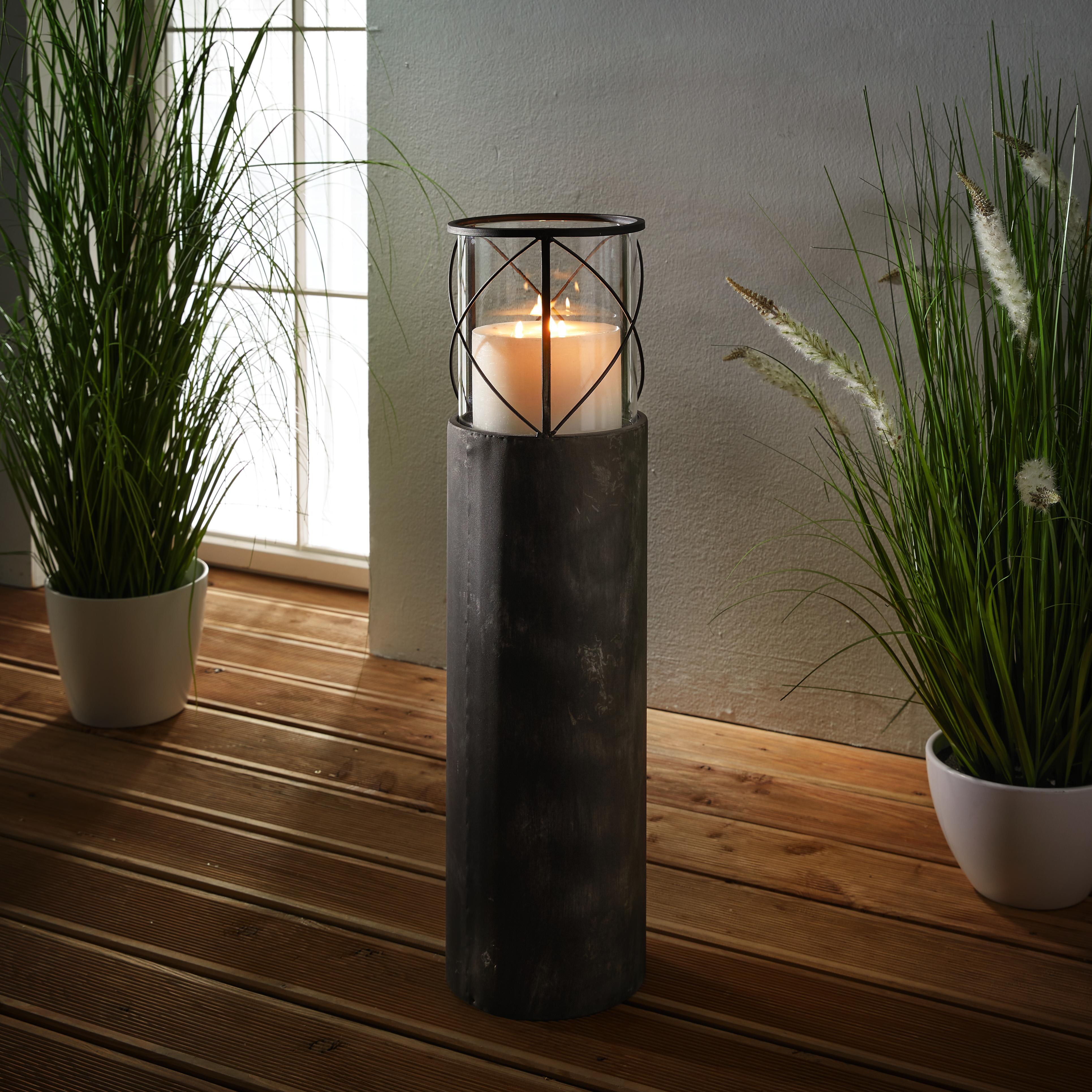 Windlicht in Dunkelgrau H ca. 75 cm 'Lox' - Dunkelgrau, MODERN, Metall (20/75cm) - Bessagi Home