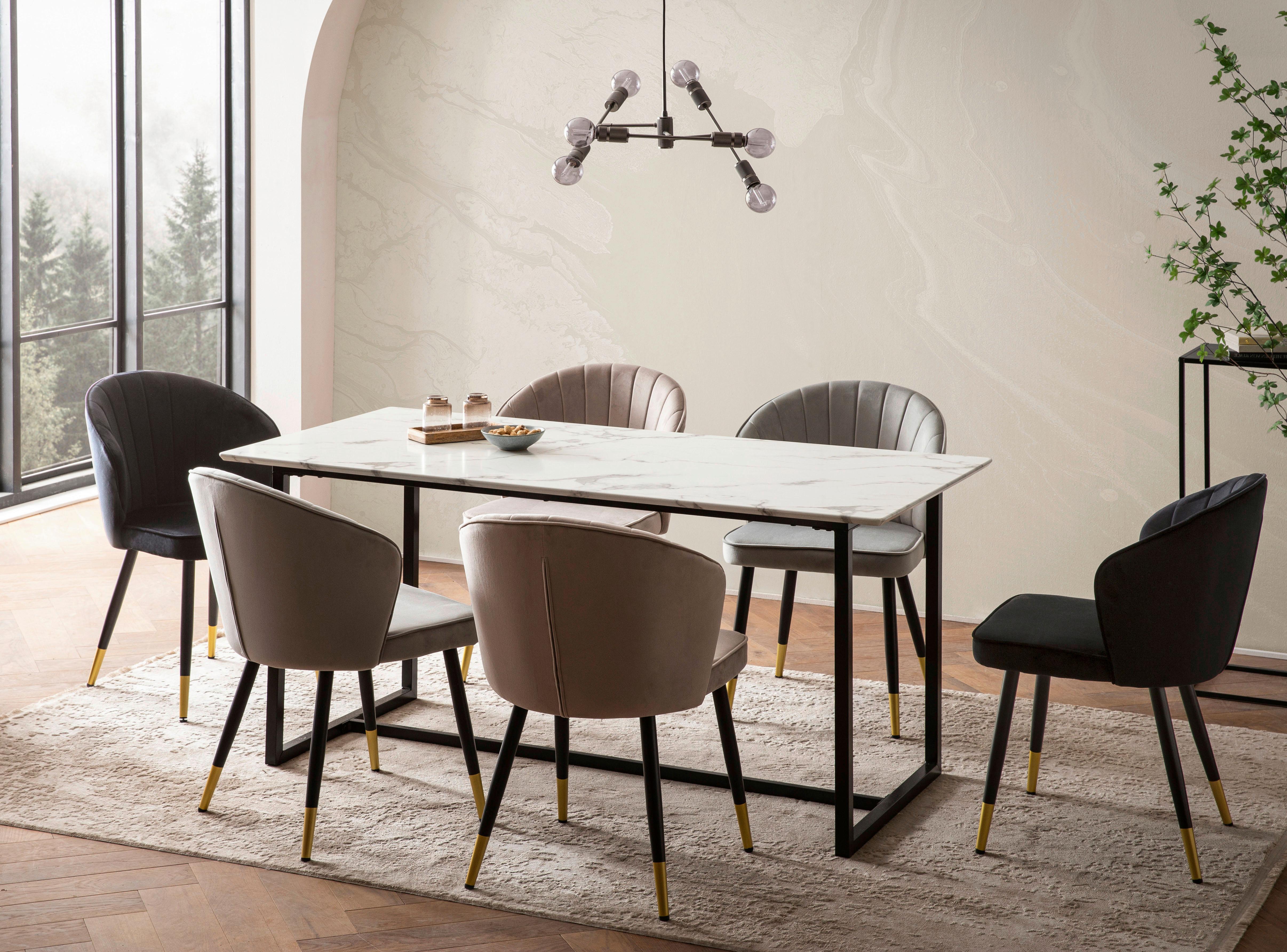 Jedilna Miza Marble, Videz Marmorja, 180x90cm - črna/bela, Design, kovina/leseni material (180/90/76cm) - MID.YOU