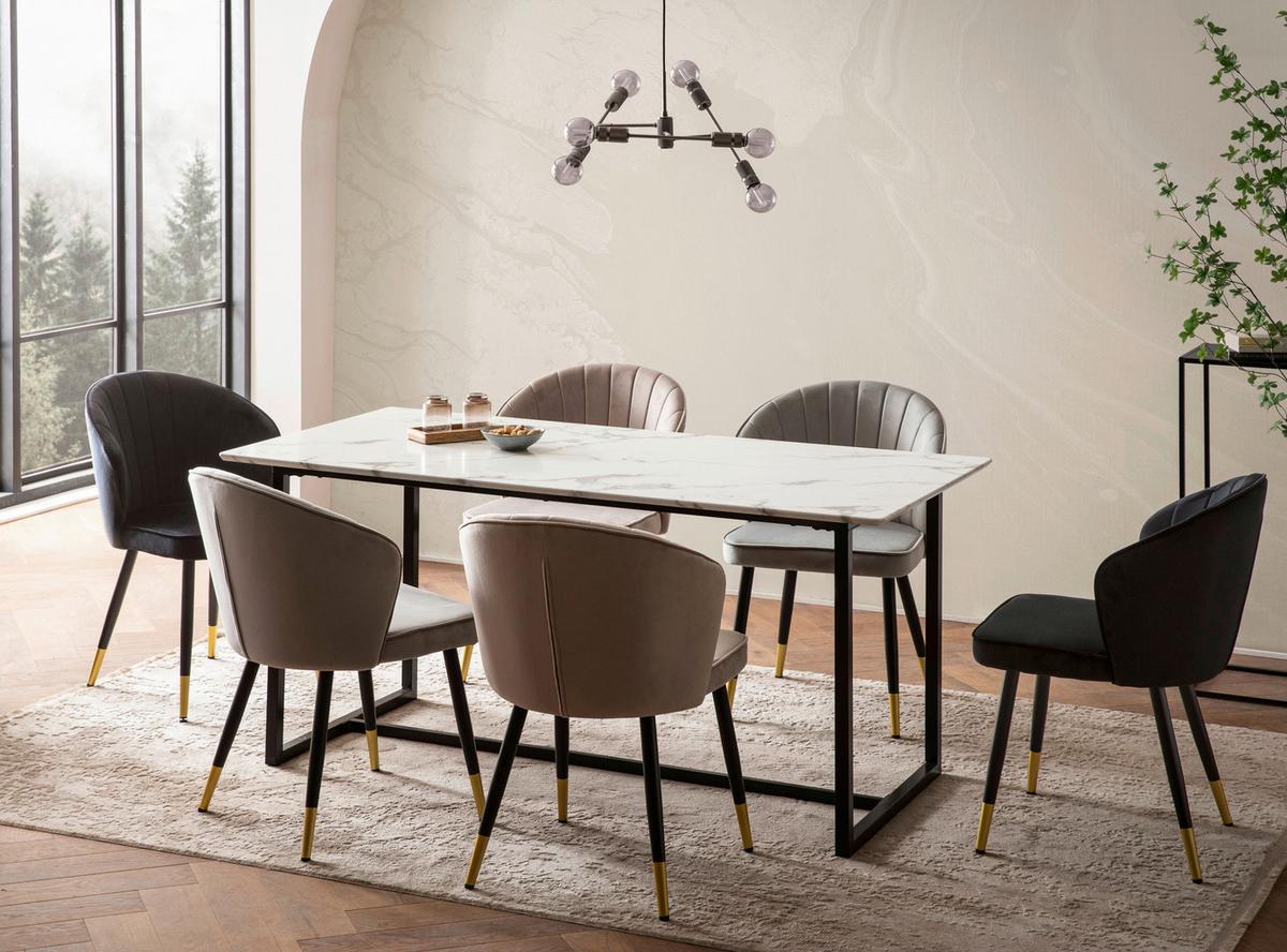 Jedilna Miza Marble, Videz Marmorja, 180x90cm - črna/bela, Design, kovina/leseni material (180/90/76cm) - MID.YOU