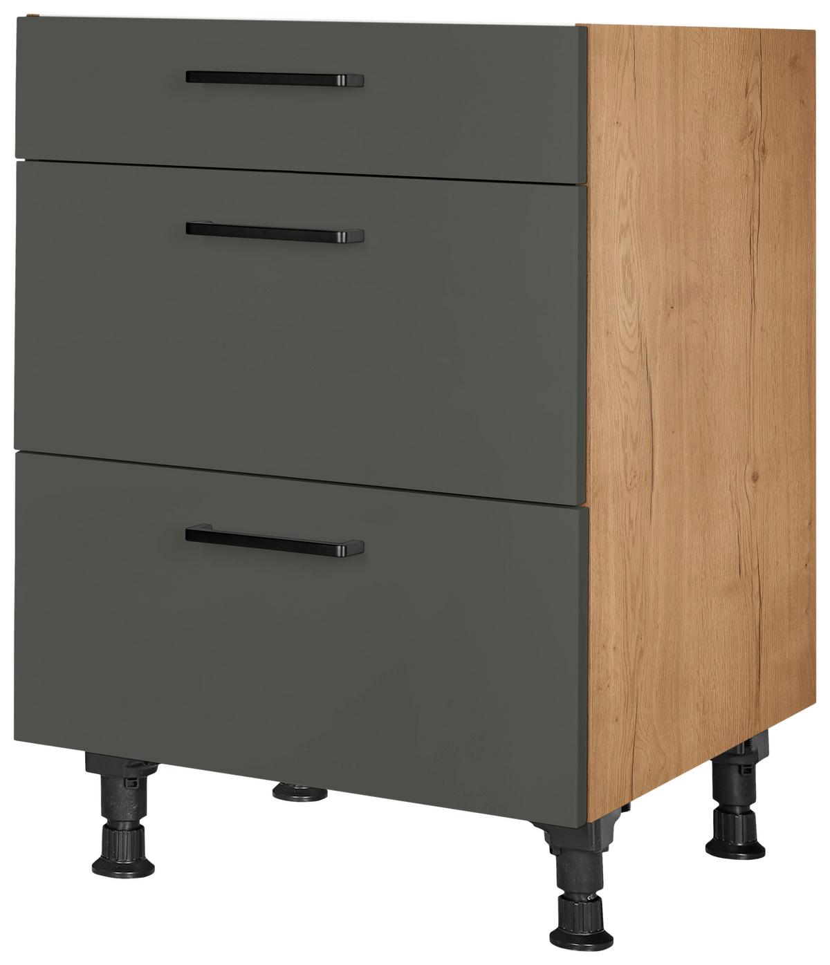Schubkastenunterschrank Easytouch Grün - Eichefarben/Schwarz, MODERN, Holzwerkstoff/Metall (60/87/56cm) - Nobilia