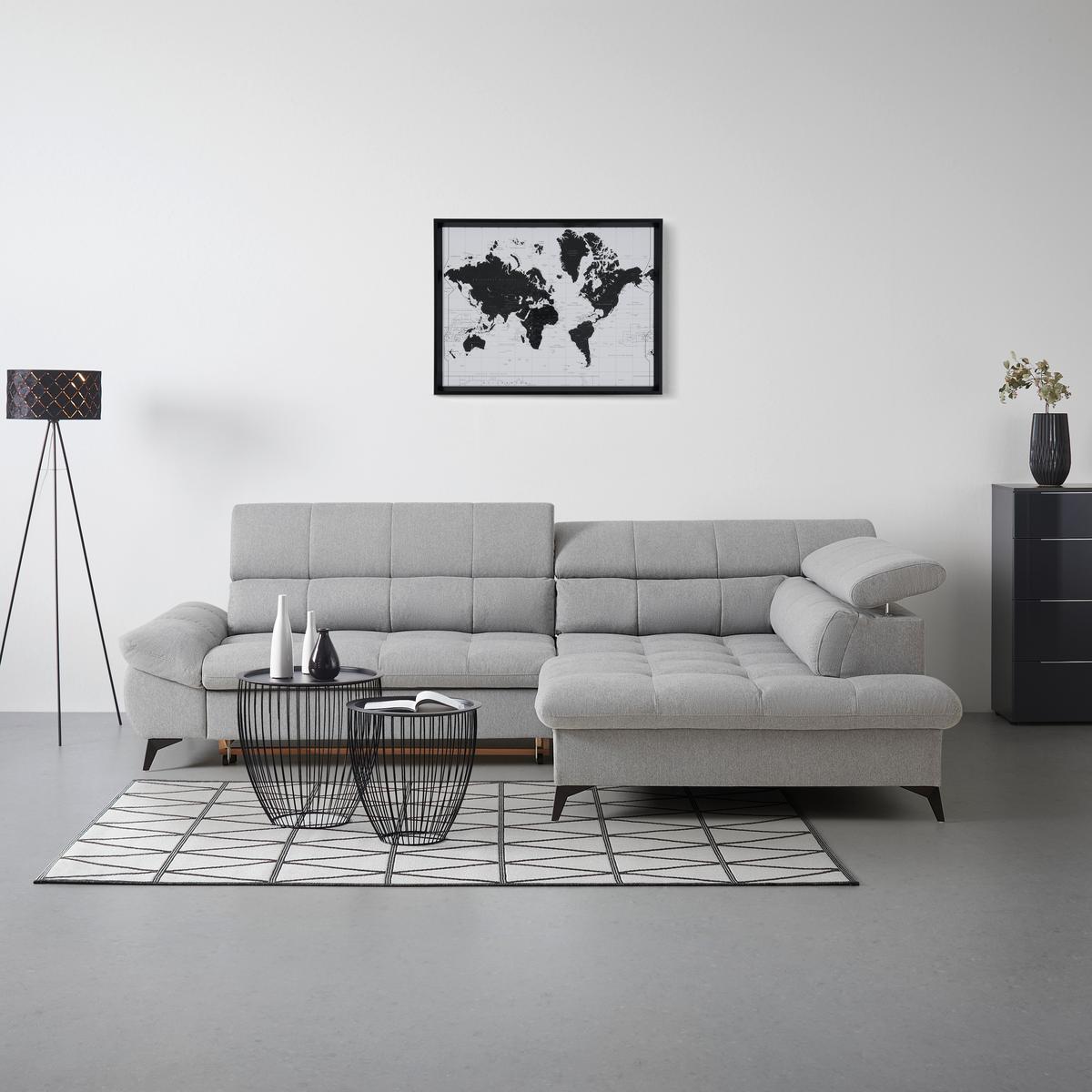 Wohnlandschaft Alberto Hellgrau mit Bettfunktion - Hellgrau/Schwarz, MODERN, Textil/Metall (296/201cm) - Mömax