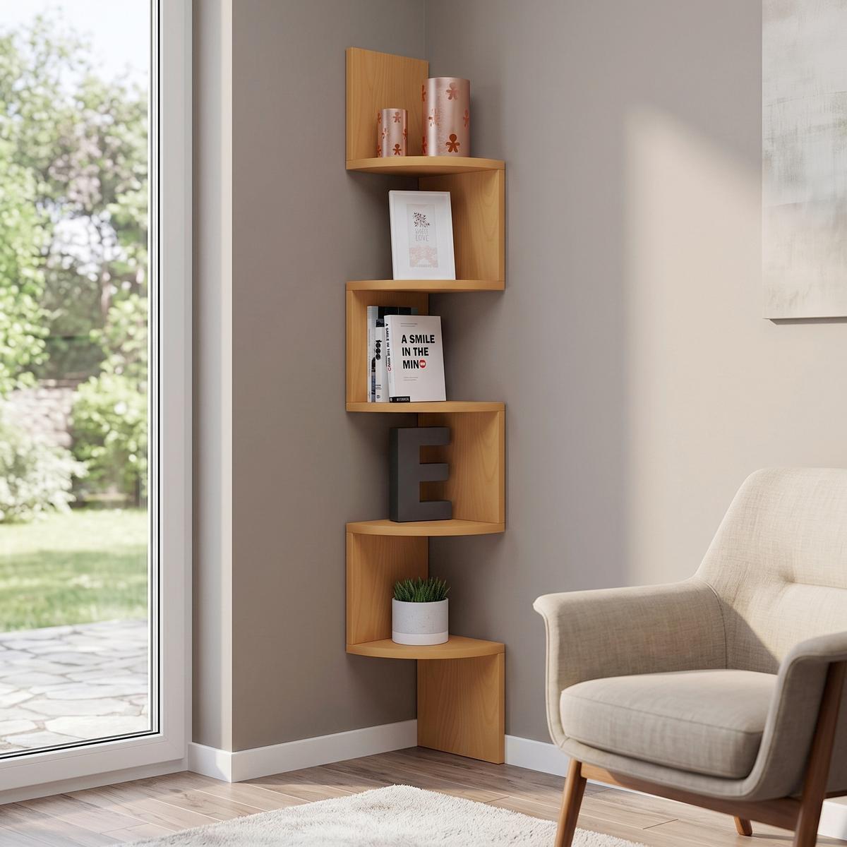 Sarokpolc Mintis - bükkszínű, Basics, faalapú anyag (19,6/123,6/19,6cm) - MID.YOU