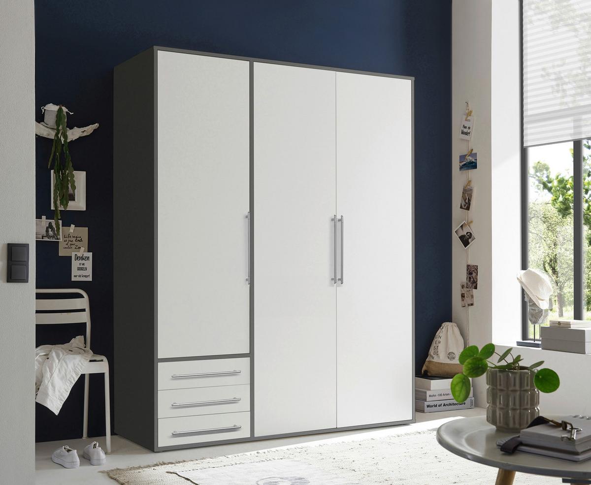 Omara S Klasičnimi Vrati Lyss, Bela, Grafit, 155 Cm - srebrne barve/bela, Moderno, umetna masa/leseni material (155/194/58cm) - Modern Living