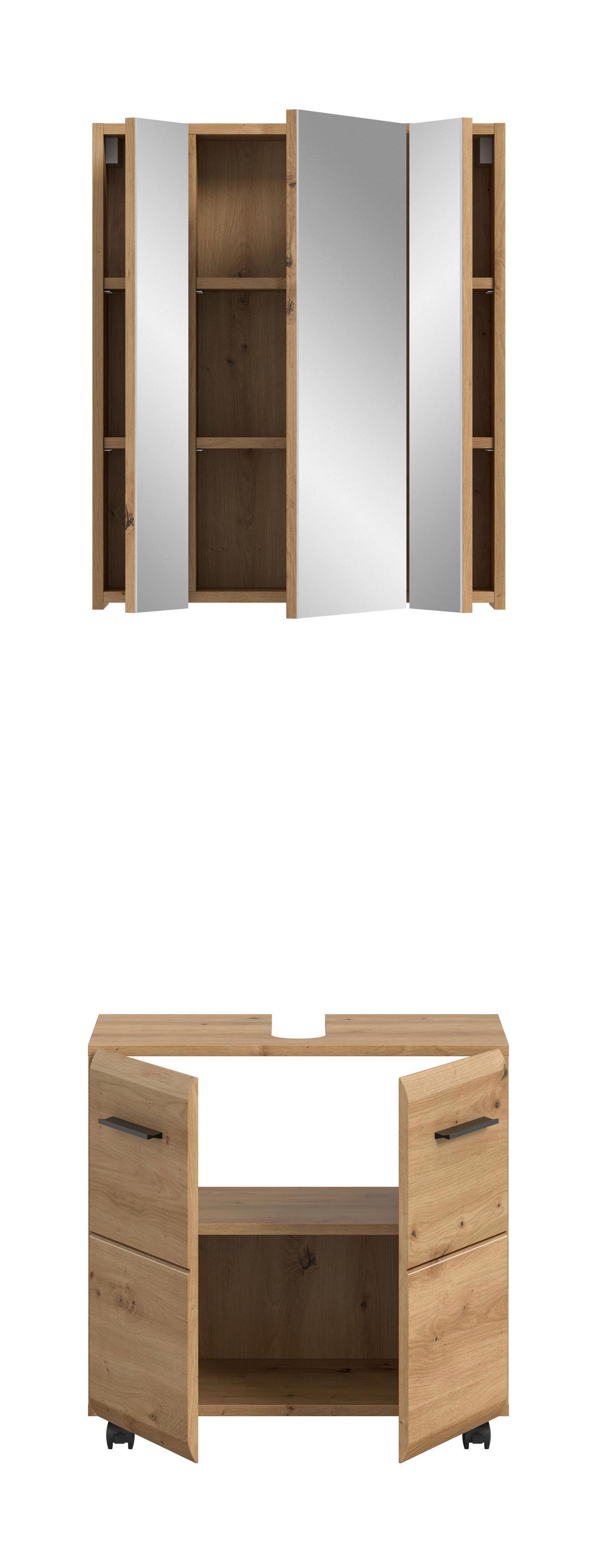 Badezimmer Ice Eiche Artisan - Schwarz/Eiche Artisan, Trend, Glas/Holzwerkstoff (60cm) - MID.YOU