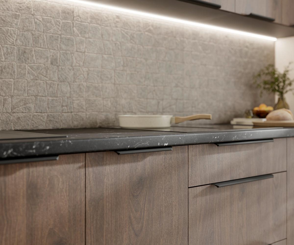 Blok Kuhinja Monza - boja orahovog drveta/crna, Moderno, staklo/metal (260/210/60cm) - Modern Living
