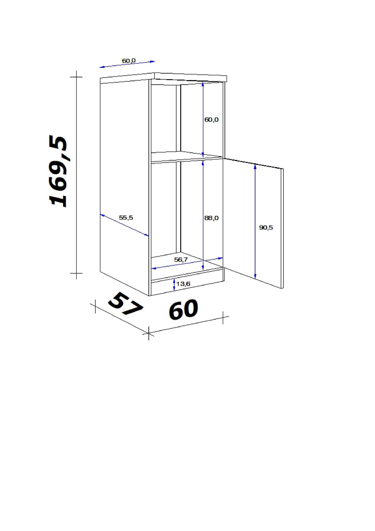 GERÄTEUMBAUSCHRANK VALERO DBK 1657 - Edelstahlfarben/Weiß Hochglanz, KONVENTIONELL, Holzwerkstoff/Metall (60/169,5/60cm) - FlexWell