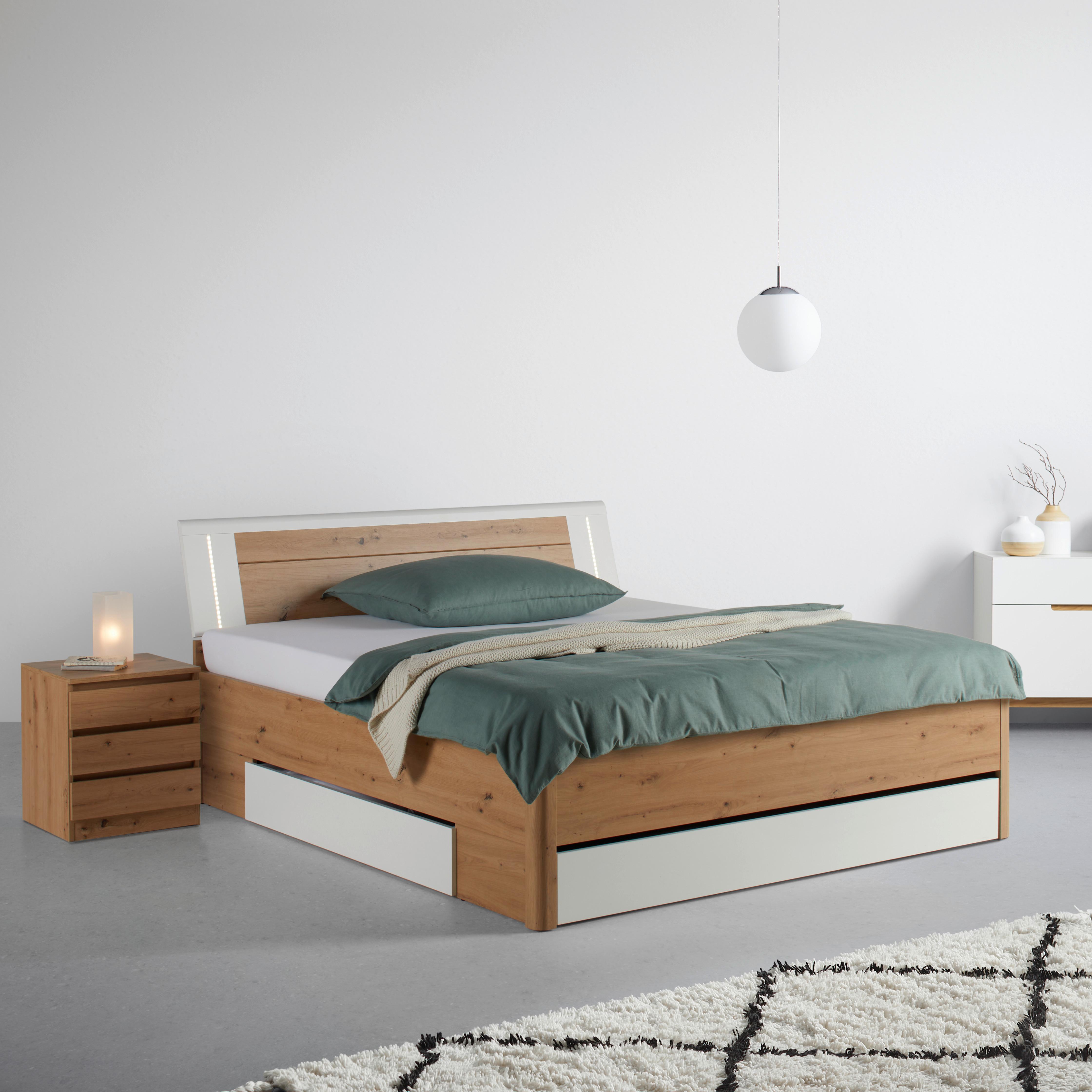 Stauraumbett in Weiss/Eiche Artisan - Weiss/Eiche Artisan, Konventionell, Holzwerkstoff (180/200cm) - Mömax