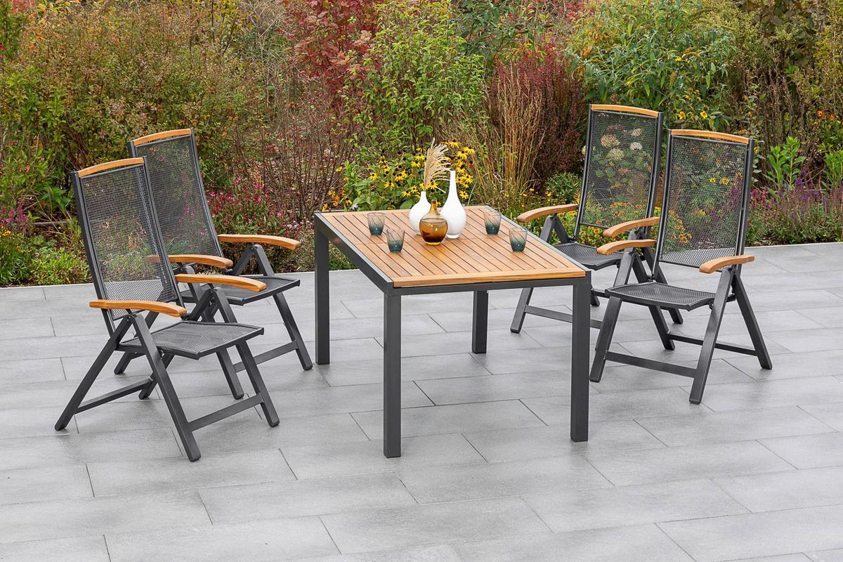 Gartentisch Tilos Akaziefarben Echtholz ca. 150x90x75cm - Schwarz/Akaziefarben, KONVENTIONELL, Holz/Metall (150-200/90	90/75cm) - Gardenson