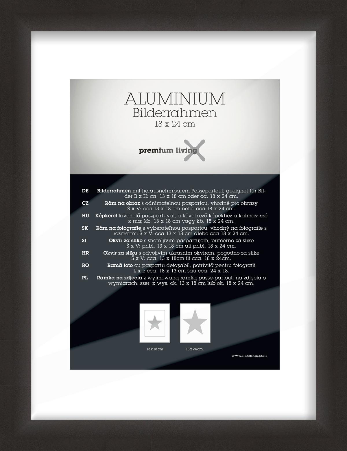 Bilderrahmen Aluminium ca. 21x27cm - Schwarz, Basics, Metall (21,1/27,1/2,2cm) - Premium Living