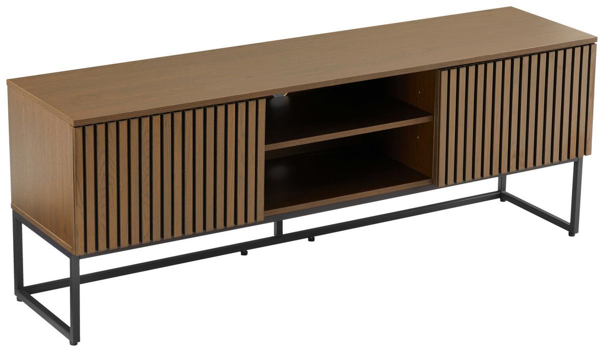 KOMODA NISKA BUENO - kolor ciemnego dębu/czarny, Modern, materiał drewnopochodny/metal (160/60/40cm) - Xora