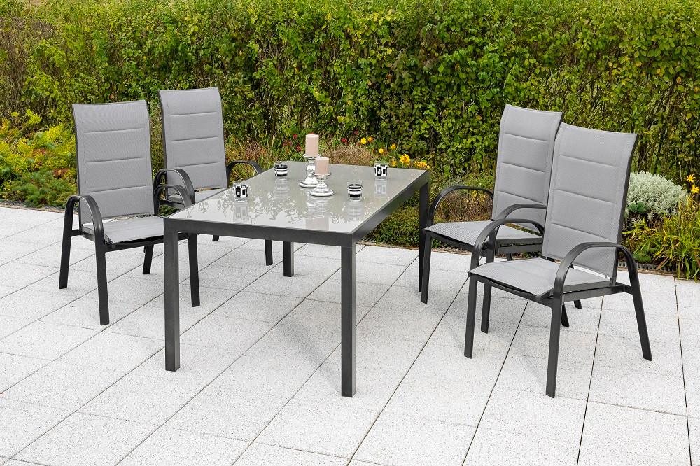 GARTENSET MARINI - Graphitfarben/Grau, MODERN, Glas/Textil - Gardenson