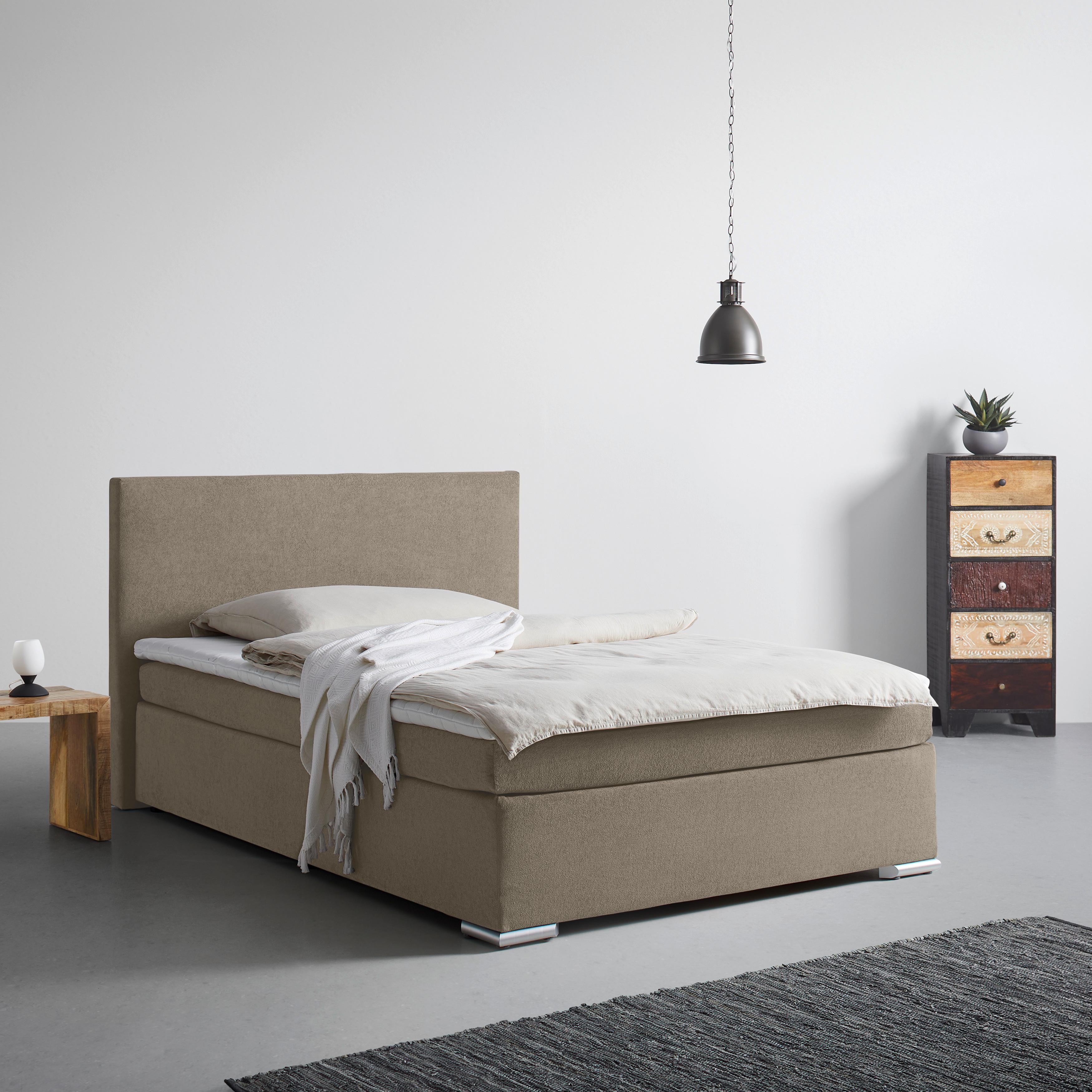 Boxspringbett Mira 2 Taupe Ca. 120x200cm - Taupe/Chromfarben, Modern, Holz/Kunststoff (120/200cm) - Based