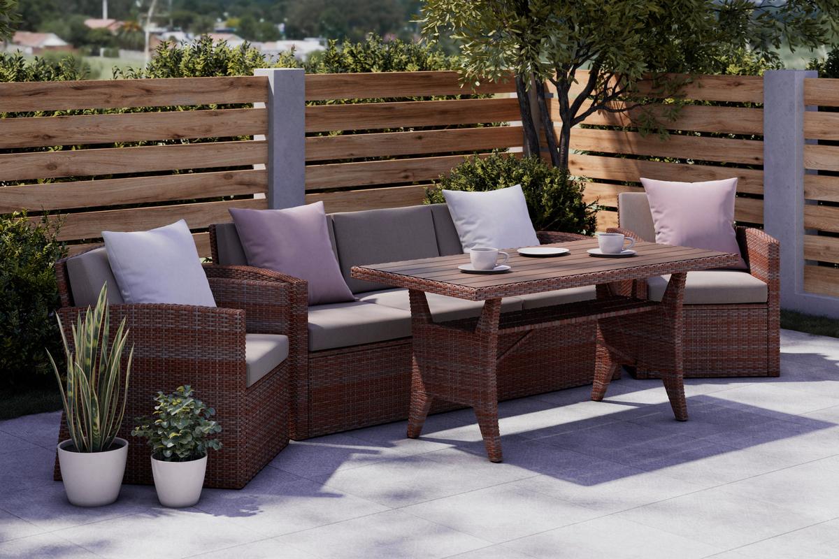 Loungegarnitur Seline Braun Polywood - Hellbraun/Beige, Natur, Kunststoff/Textil (130/76,5/71,5cm) - Mömax