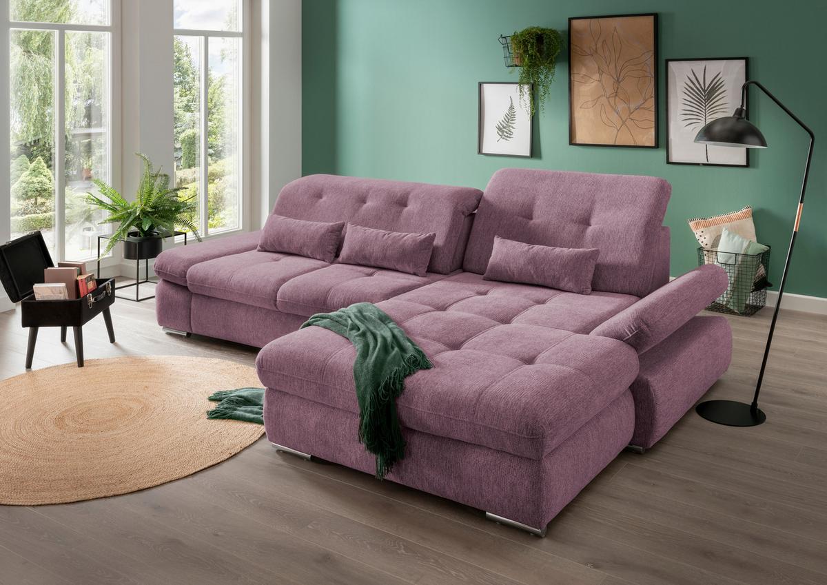 Wohnlandschaft Dalida Brombeere Chenille - Chromfarben/Brombeere, Design, Textil/Metall (300/196cm) - Livetastic