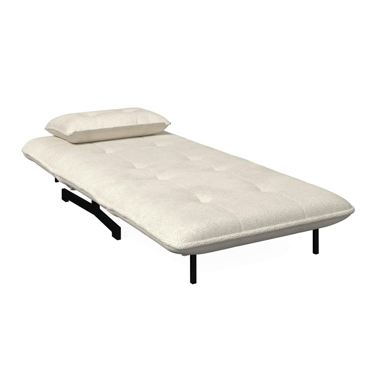 Schlafsessel Luna Bouclé Weiß - Schwarz/Weiß, MODERN, Textil/Metall (92/40/66cm) - Bessagi Home