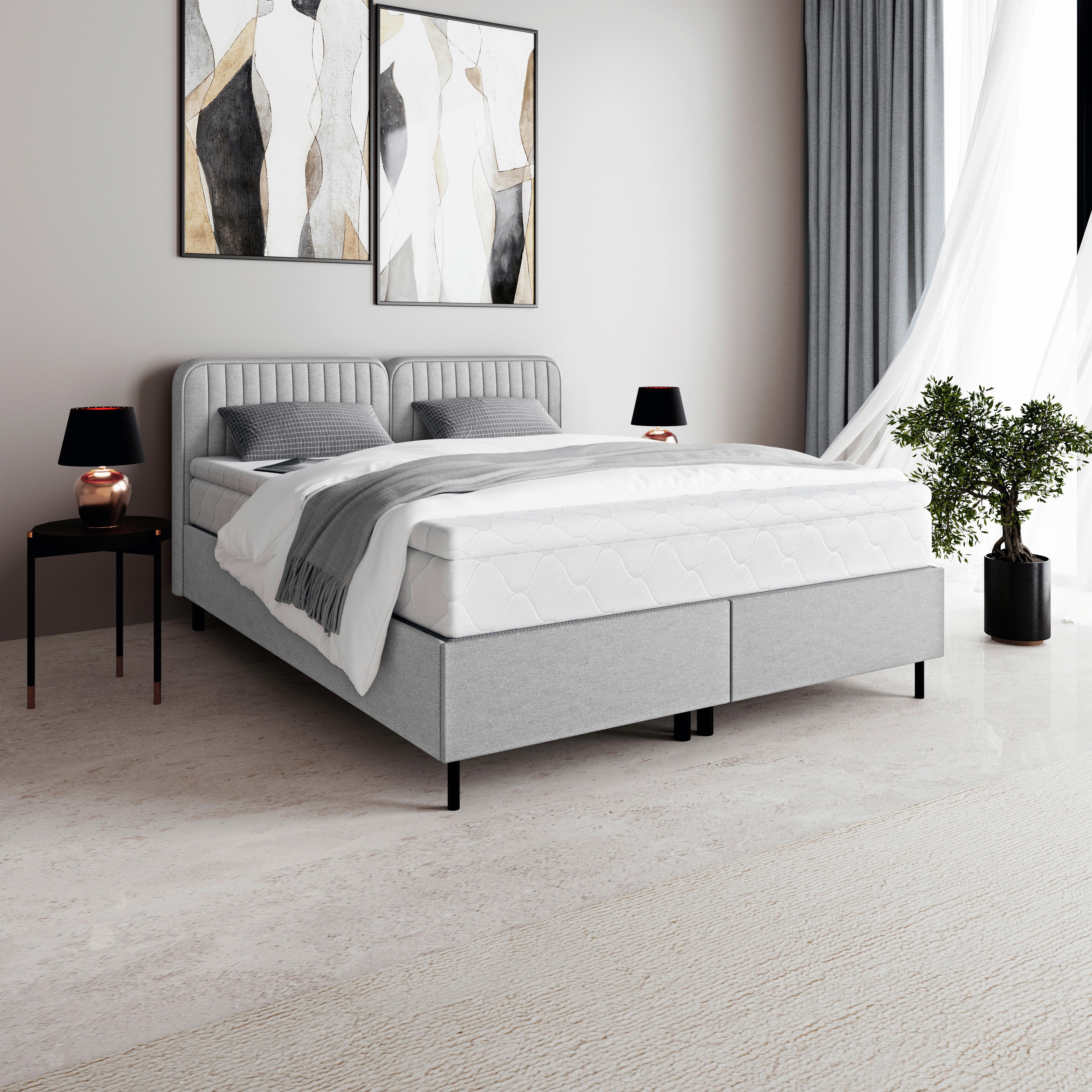 Boxbett Livetto Grau ca. 140x200cm - Schwarz/Grau, KONVENTIONELL, Holzwerkstoff/Textil (140/200cm) - Mömax