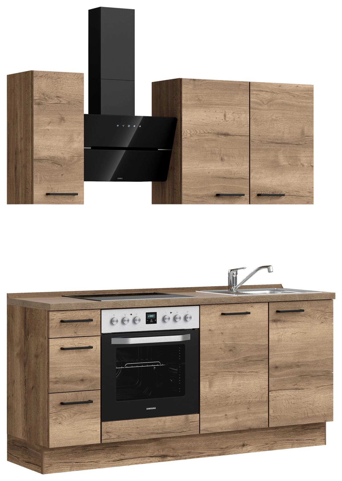 Küchenblock Structura High m. Geräten Eiche dunkel - Eiche dunkel/Schwarz, MODERN, Holzwerkstoff/Metall (180cm) - Nobilia