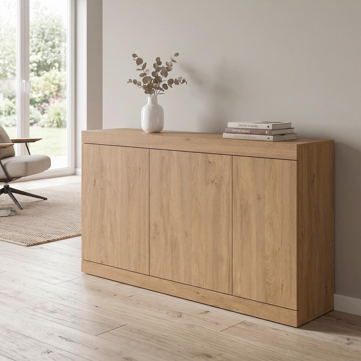 Komoda Aretta - boja hrasta/crna, Moderno, pločasti materijal/plastika (160/91,6/41,8cm) - Modern Living