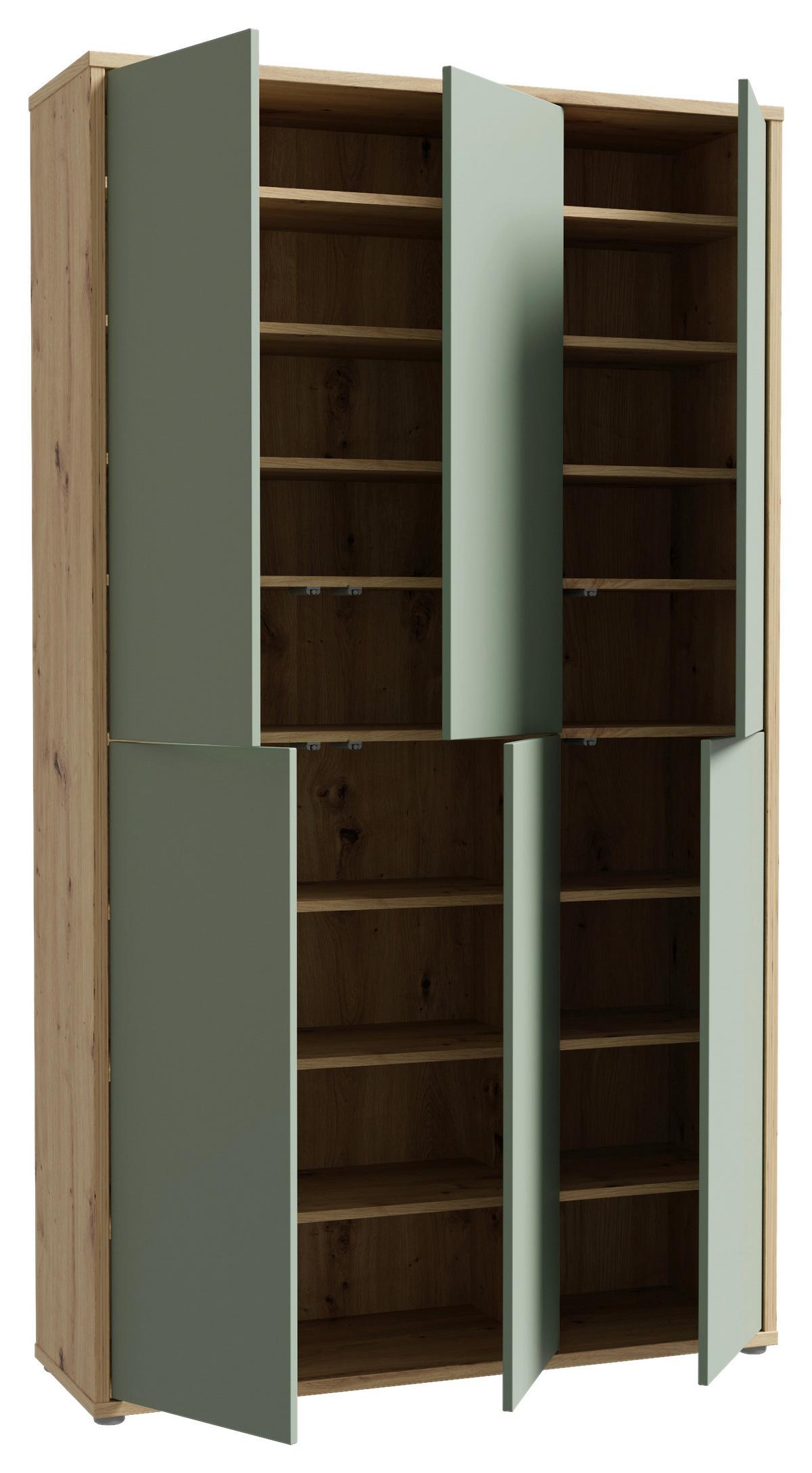 Dulap pentru pantofi ALICE - verde salvie/stejar Artisan, Modern, material pe bază de lemn (109,2/191,9/34,9cm) - Modern Living