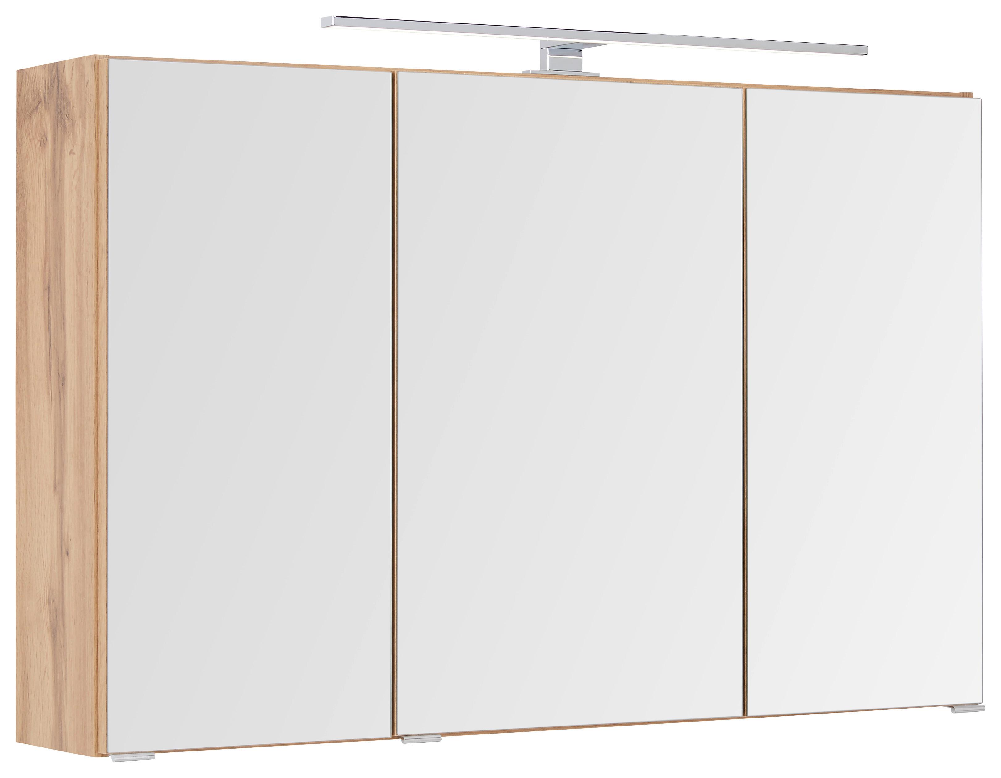 Spiegelschrank Florida Eichefarben mit LED - Chromfarben/Eichefarben, MODERN, Glas/Holzwerkstoff (100/64/20cm) - Premium Living
