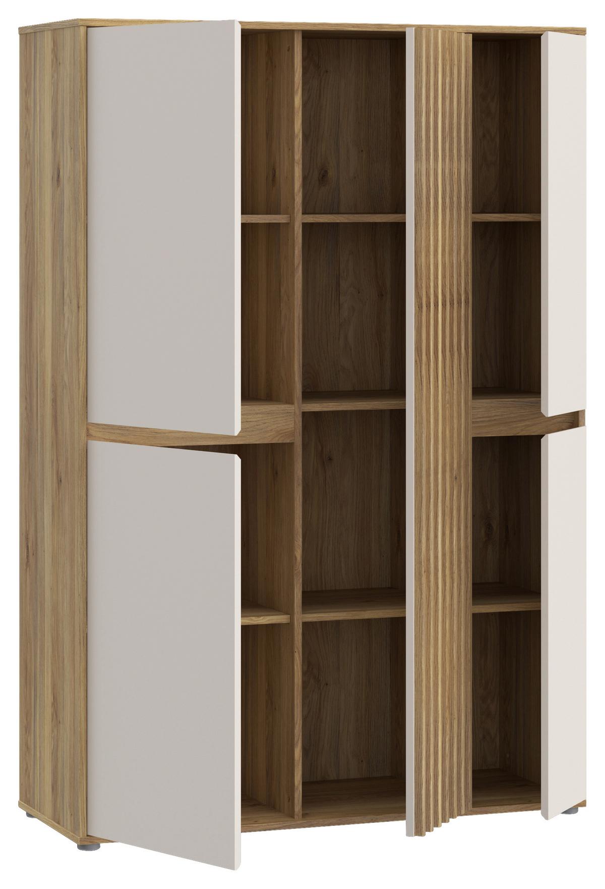 Comodă înaltă ELISTON - culoare lemn stejar/nisipiu, Natur, plastic/material pe bază de lemn (109,3/161,7/41,5cm) - Modern Living