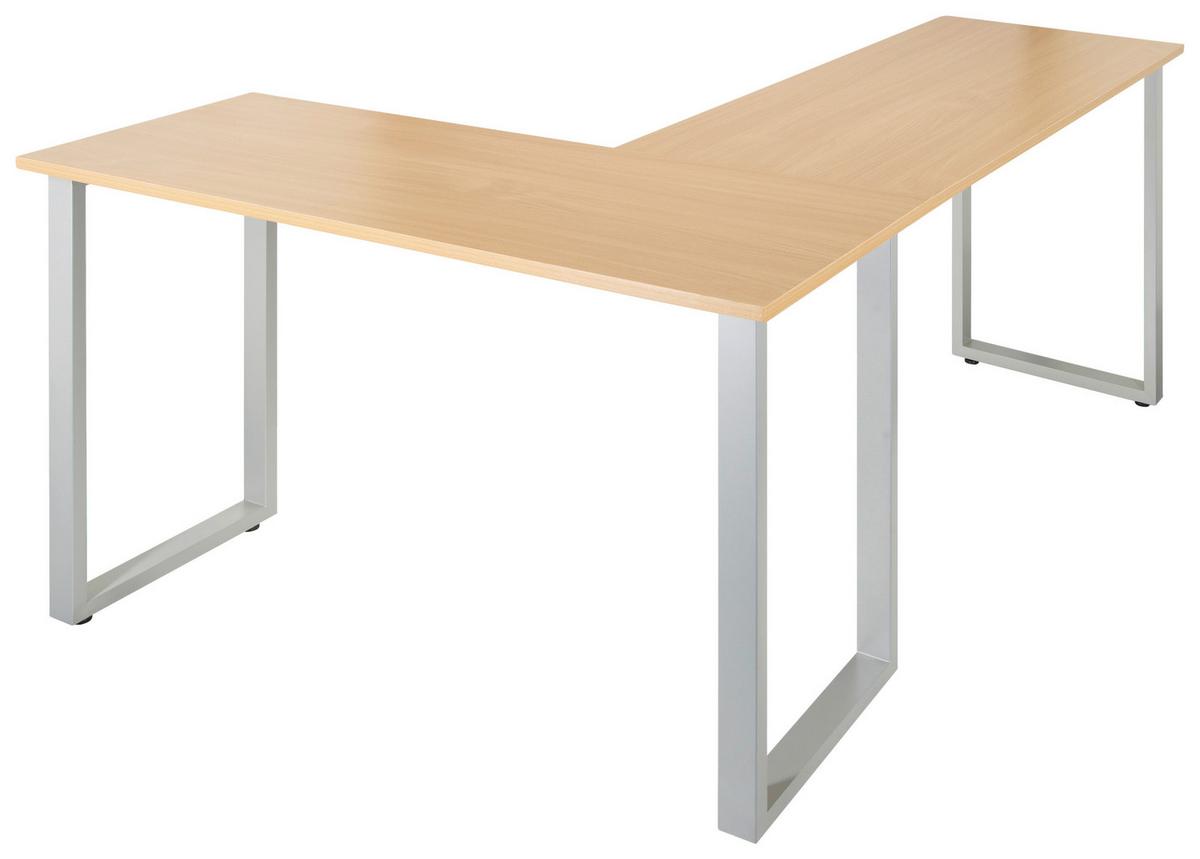 Kotna Pisalna Miza Workspace Basic I, Srebrna, Barva Hrasta - srebrne barve/barve bukve, Basics, kovina/leseni material (165/120/75cm) - MID.YOU