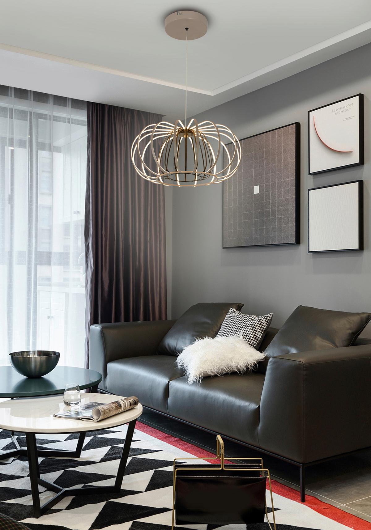 LAMPA ZWIESZANA LED 6033-113 SALO - kolor piaskowy, Design, metal (55/150cm)