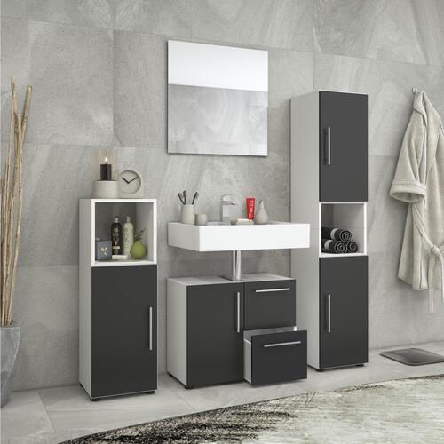 Hochschrank Flandu ca. 31x160 cm Weiß - Silberfarben/Schwarz, KONVENTIONELL, Holzwerkstoff/Kunststoff (31/160/30cm) - MID.YOU