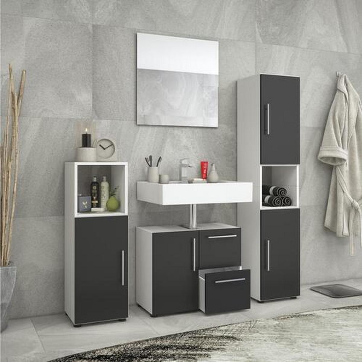 Midischrank Flandu ca. 31x93 cm Schwarz/Weiß - Silberfarben/Schwarz, KONVENTIONELL, Holzwerkstoff/Kunststoff (31/93/30cm) - MID.YOU