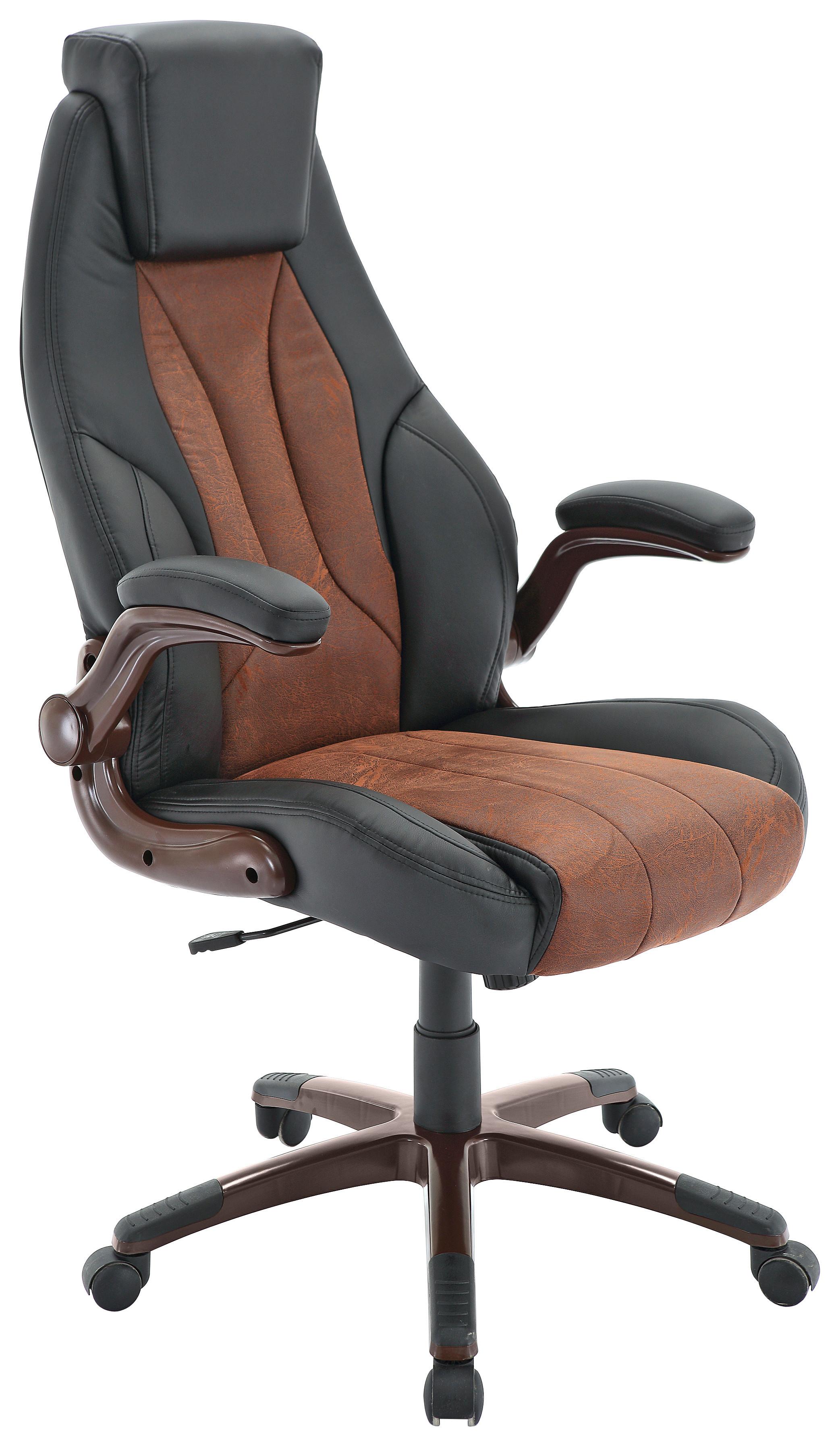 Chefsessel Braun/schwarz - Schwarz/Braun, Modern, Kunststoff/Textil (69/115-125/77cm) - Premium Living