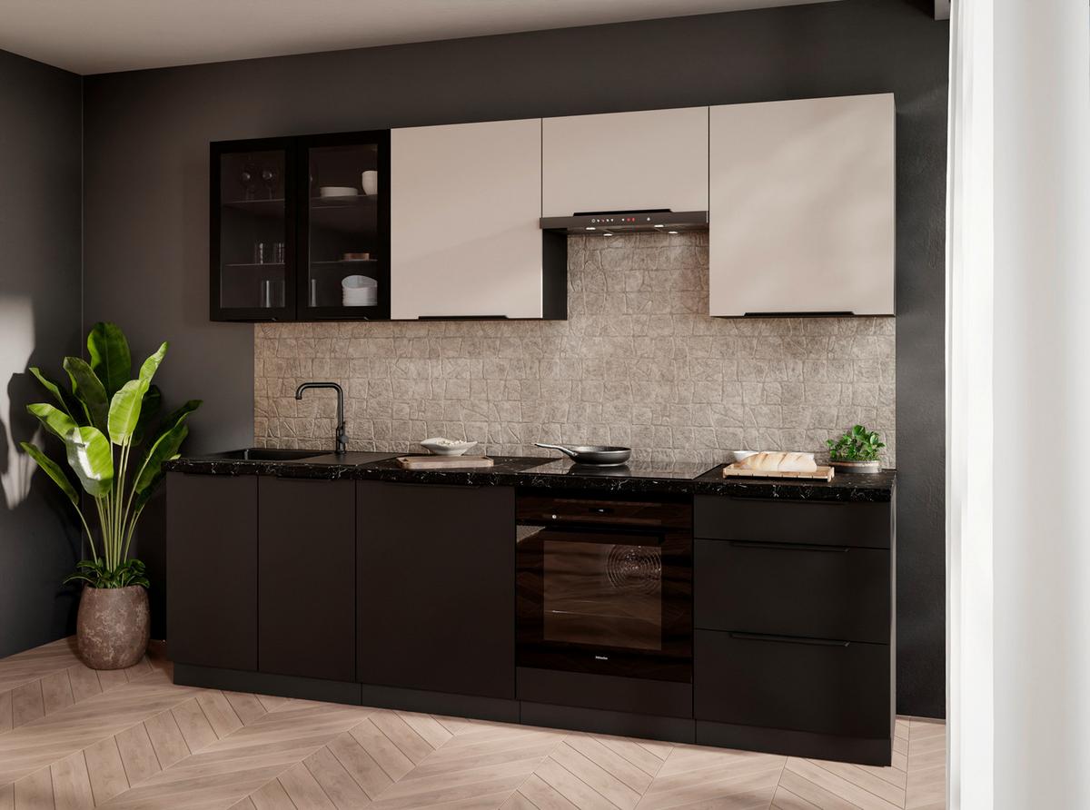 Blok Kuhinja Siena/arona - kašmir/crna, Moderno, staklo/drvni materijal (260/210/60cm) - Modern Living