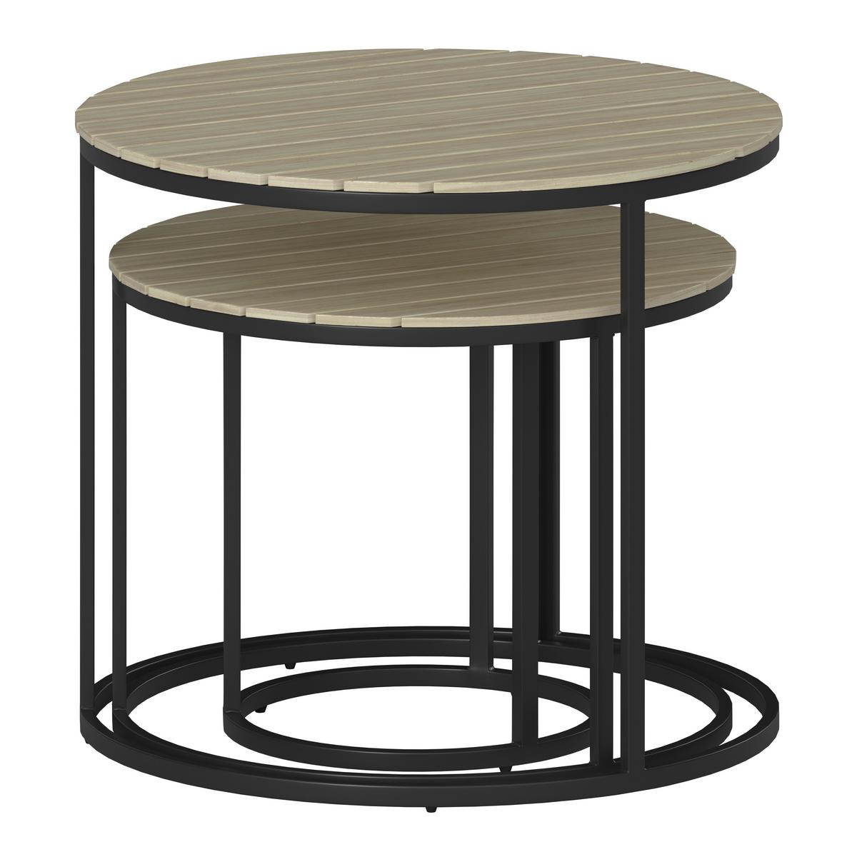 OGRODOWY STOLIK BOCZNY-ZESTAW SALERNO - kolor akacjowy/czarny, Modern, metal/drewno (76/56/36/50/45/40/76/56/36cm) - Ambia Garden