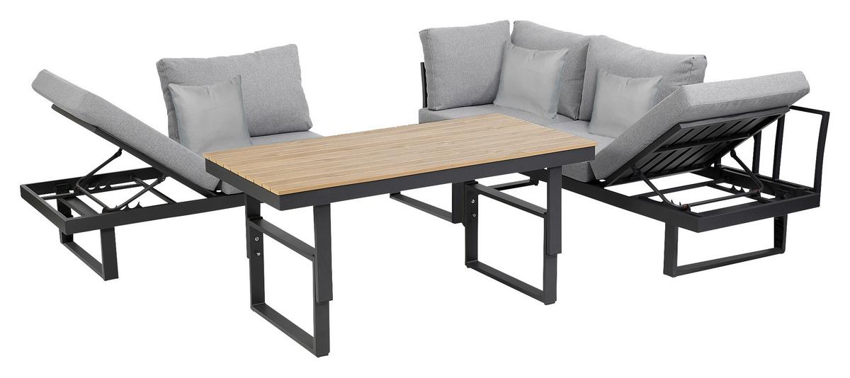 Loungegarnitur San Jose Akazie massiv mit Kissen - Anthrazit/Braun, MODERN, Holz/Textil (210/75/210cm) - Gardenson