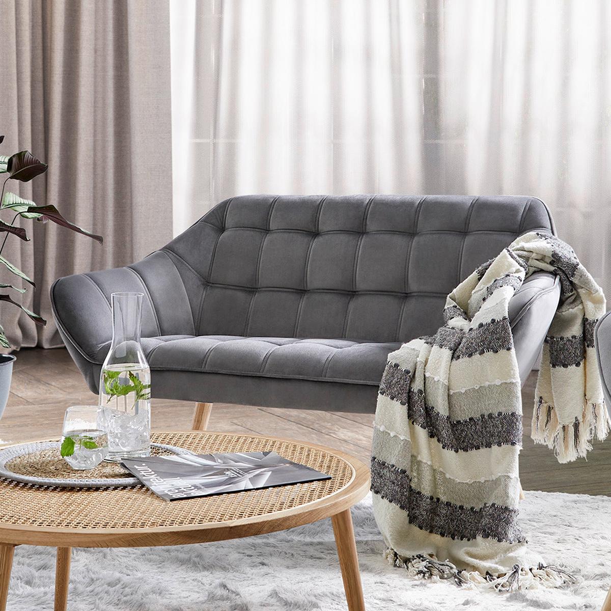 Dvosed Monique, Temno Siva, Žamet - temno siva, Moderno, tekstil/les (127/76/74,5cm) - Bessagi Home