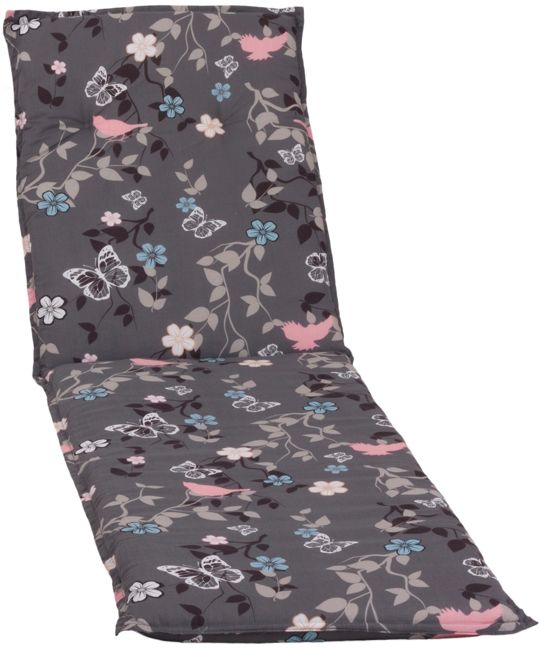 Liegenauflage Bregenz ca. 193x60 cm Grau m. Blümchen - Rosa/Grau, Basics, Textil (193/60/6cm) - Gardenson
