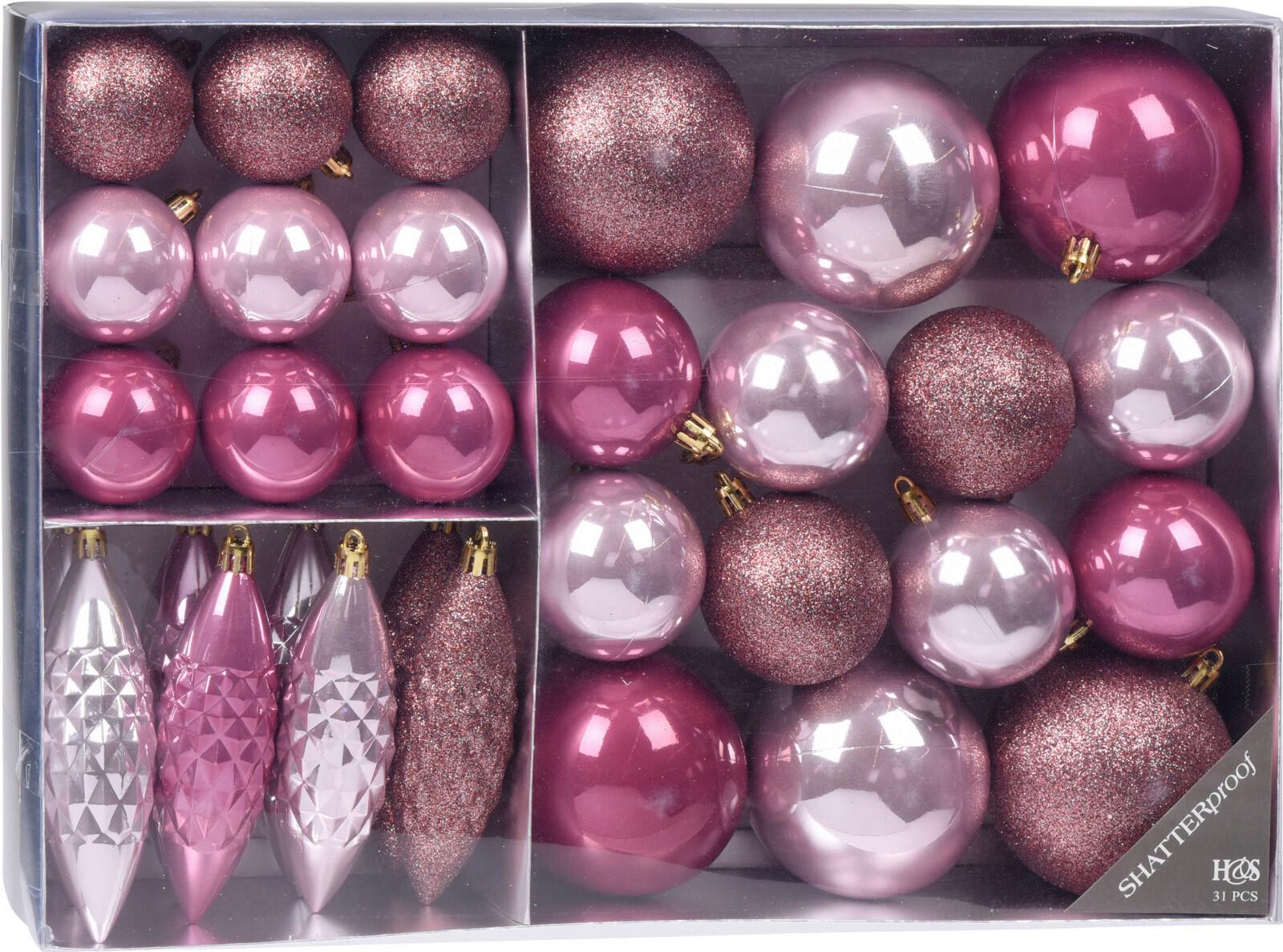 ZESTAW BOMBEK CHOINKOWYCH CAN207360 - różowy/jaskrawy róż, Basics, tworzywo sztuczne (38,5/27,6/7,9cm) - X-Mas