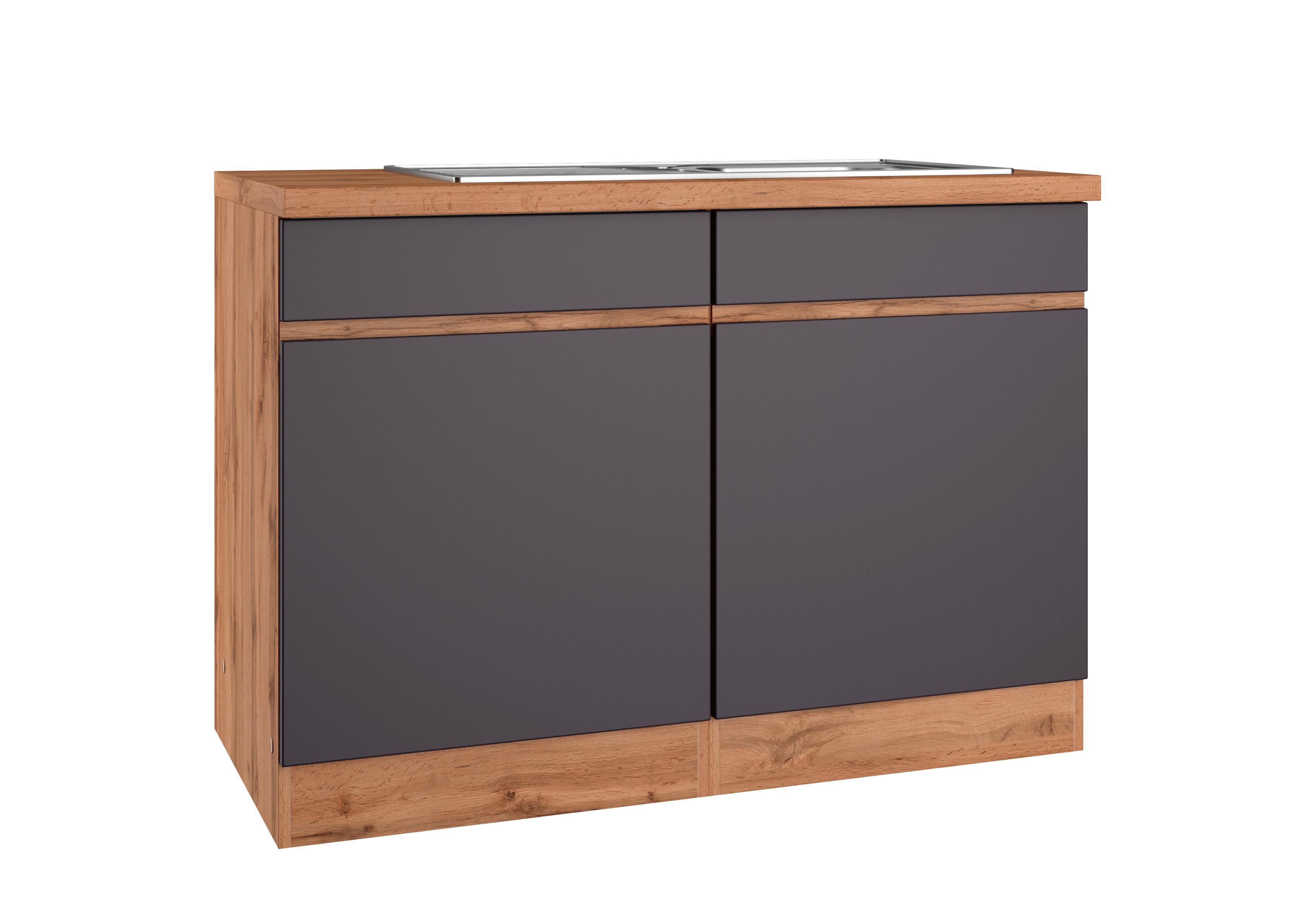 Spülenschrank Turin mit Spüle ca. 120x86 cm Grau/Wotan Eiche - Eiche Wotan/Grau, Design, Holzwerkstoff (120/86/60cm) - Held