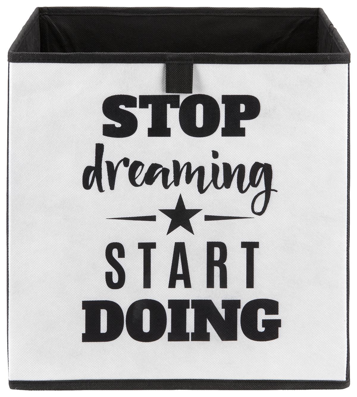 Aufbewahrungsbox Poppi mit Schriftzug - Weiss/Schwarz, Karton/Textil (32/32/32cm) - Based