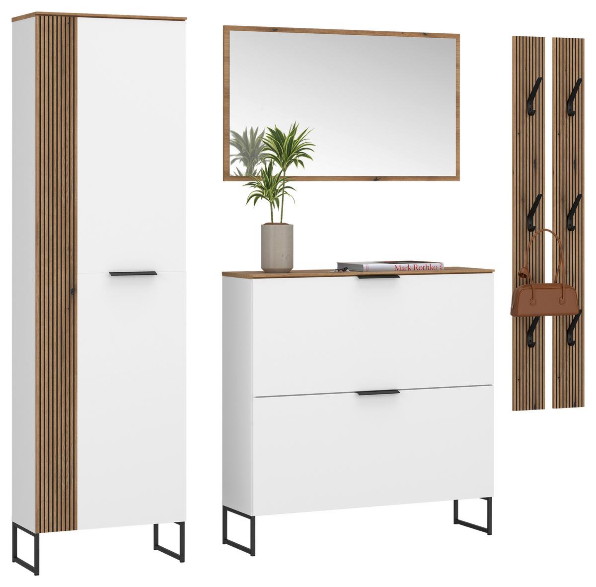 Pantofar ALADIN - alb/culoare lemn stejar, Modern, material pe bază de lemn (100/105/35cm) - Modern Living