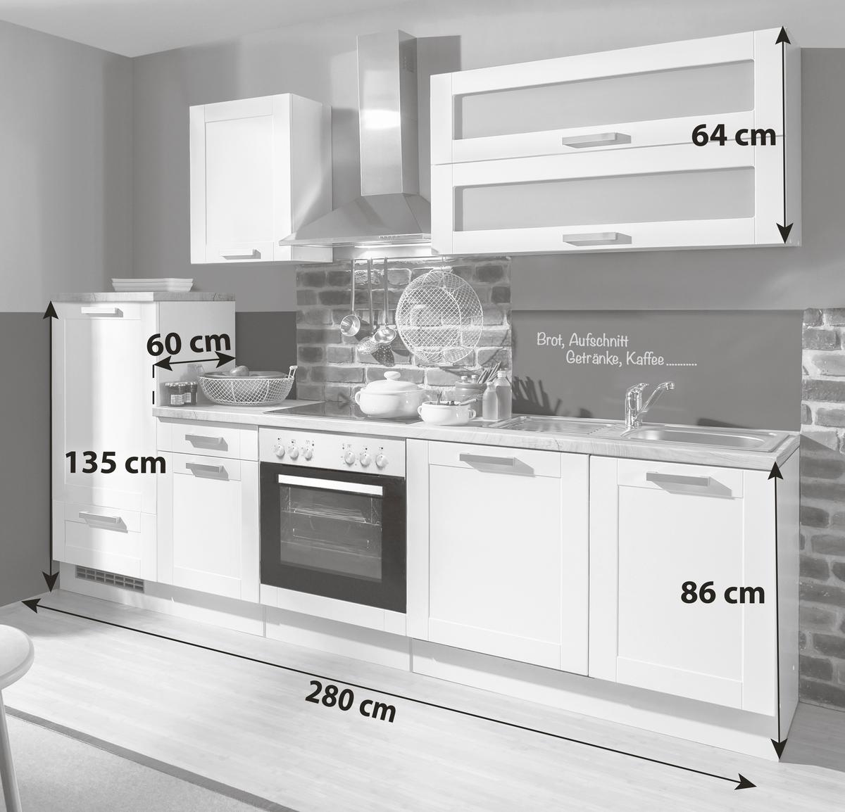 Küchenblock White-Premium Weiß B: ca. 280 cm - Eichefarben/Silberfarben, KONVENTIONELL, Holzwerkstoff/Kunststoff (280cm) - Menke