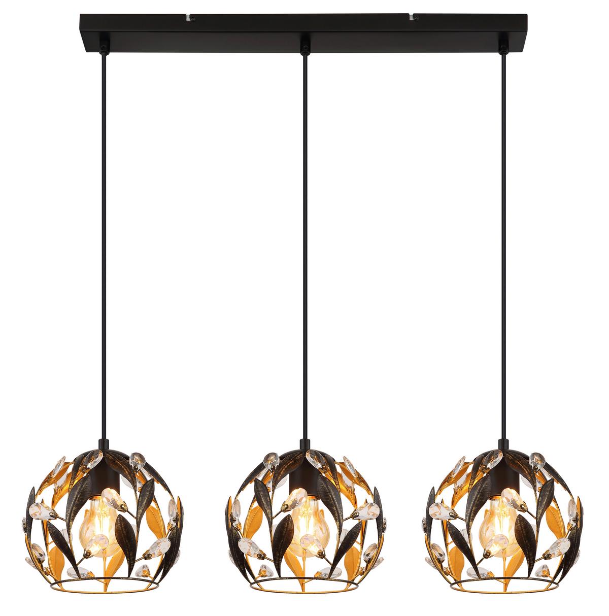 HÄNGELEUCHTE 15759-3H MIKA - Klar/Goldfarben, Basics, Kunststoff/Metall (74/20/150cm) - Globo