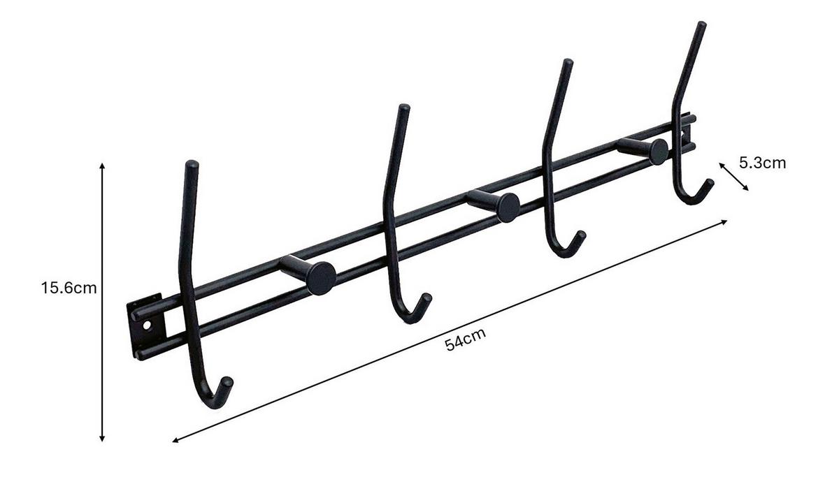 Cuier de perete cu cârlige ELLA 2 - negru, Modern, metal (54/15,6/5,3cm) - Modern Living