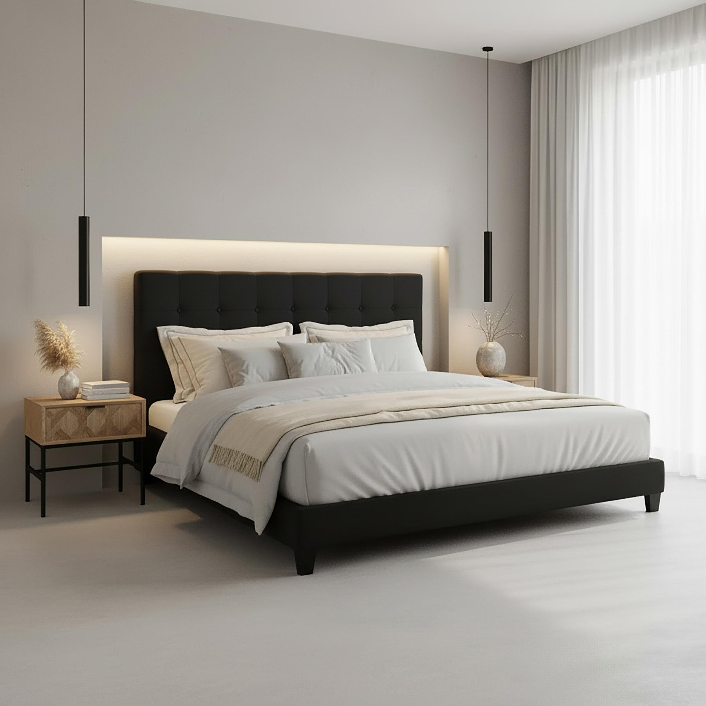 Pat tapițat negru Frederico cca 180X200 negru - negru, Modern, lemn/metal (180/200cm) - Bessagi Home