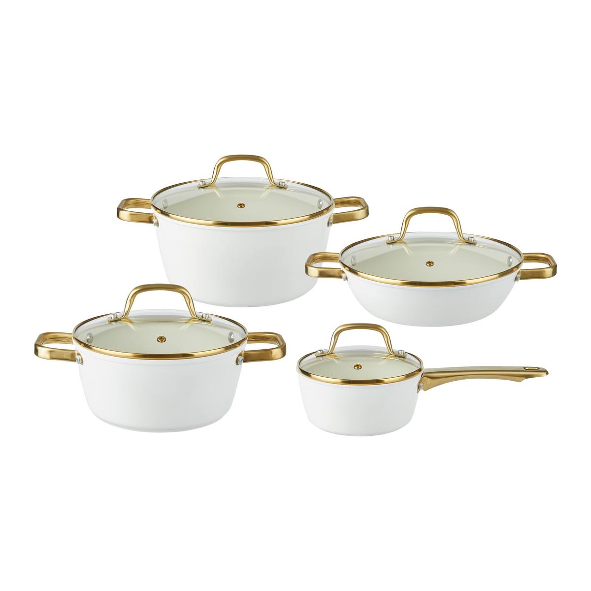 Kochtopfset Elegance Champagner/Weiß, 8-teilig - Klar/Weiß, KONVENTIONELL, Glas/Metall - Mömax