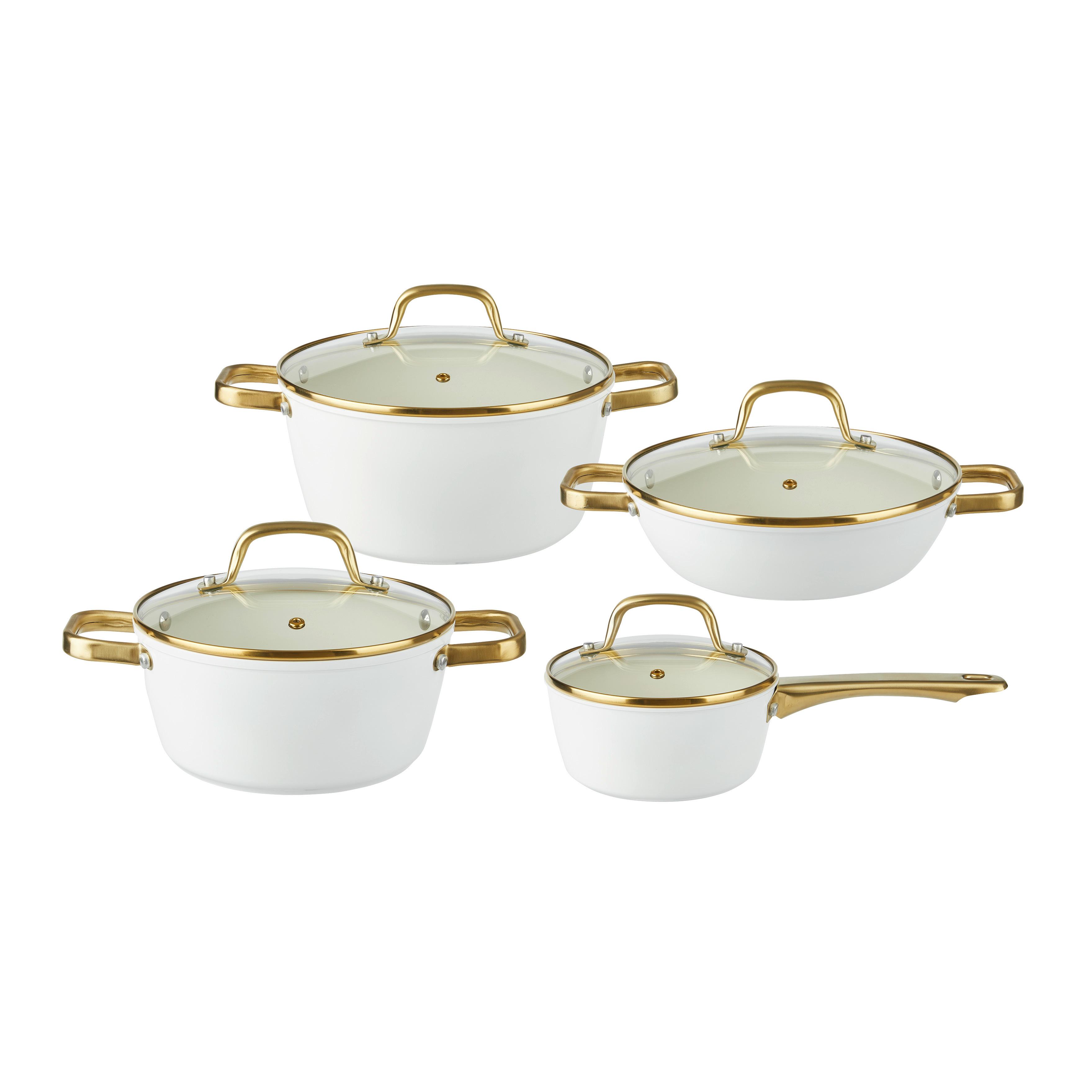 GRYT- OCH KASTRULLSET ELEGANCE - klar/vit, Klassisk, metall/glas - Mömax