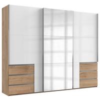 Schwebetürenschrank Level 36D ca. 300 cm Weiß/Eiche Dekor - Chromfarben/Weiß Hochglanz, MODERN, Holzwerkstoff/Metall (300/236/65cm) - MID.YOU