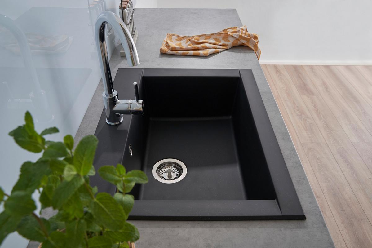 Einbauspüle Ohio ca. 66x21x50 cm Schwarz - Schwarz, Trend, Glas/Kunststoff (66/21/50cm) - Respekta