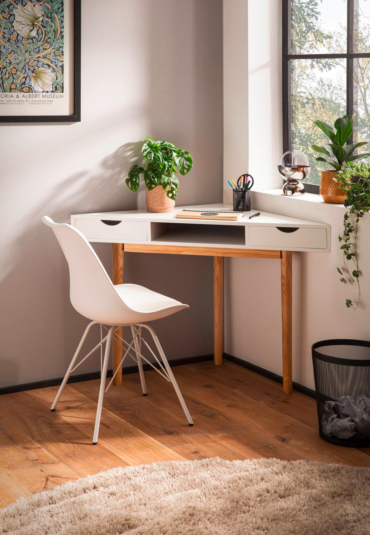 ECKSCHREIBTISCH WL7.219 - Weiss/Eichefarben, Design, Holz/Holzwerkstoff (80/80/78cm) - Livetastic