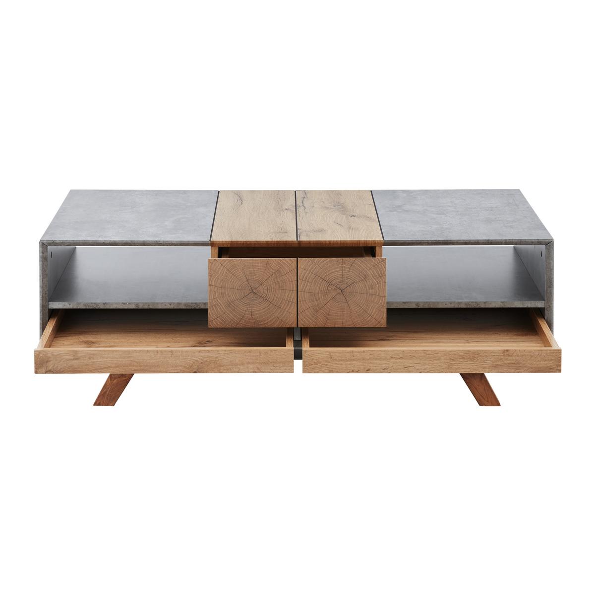 Couchtisch CASPER grau Betonoptik, eichefarben - Eichefarben/Grau, Modern, Holz (120/60/42cm) - Bessagi Home