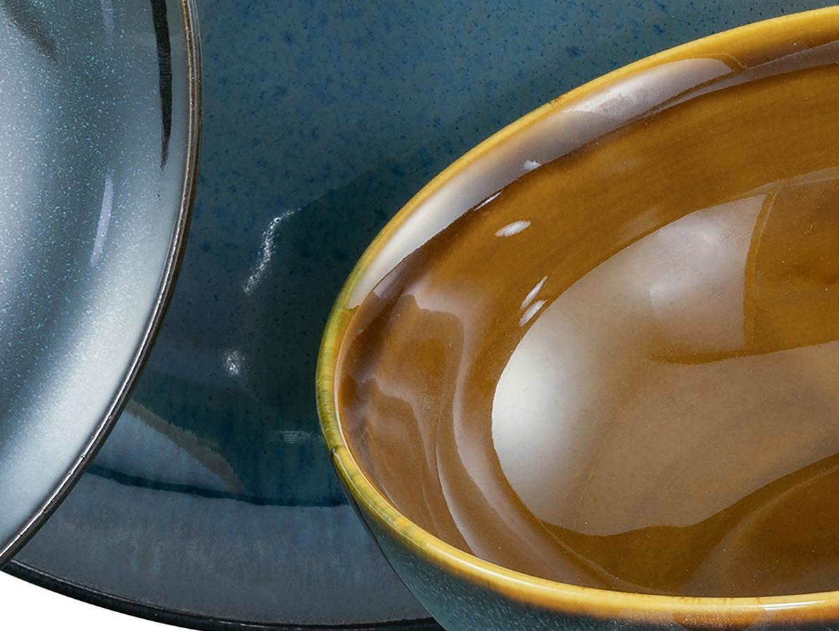Kombiservice Mallorca in Braun/Petrol, 16-teilig - Petrol/Braun, Design, Keramik - Creatable